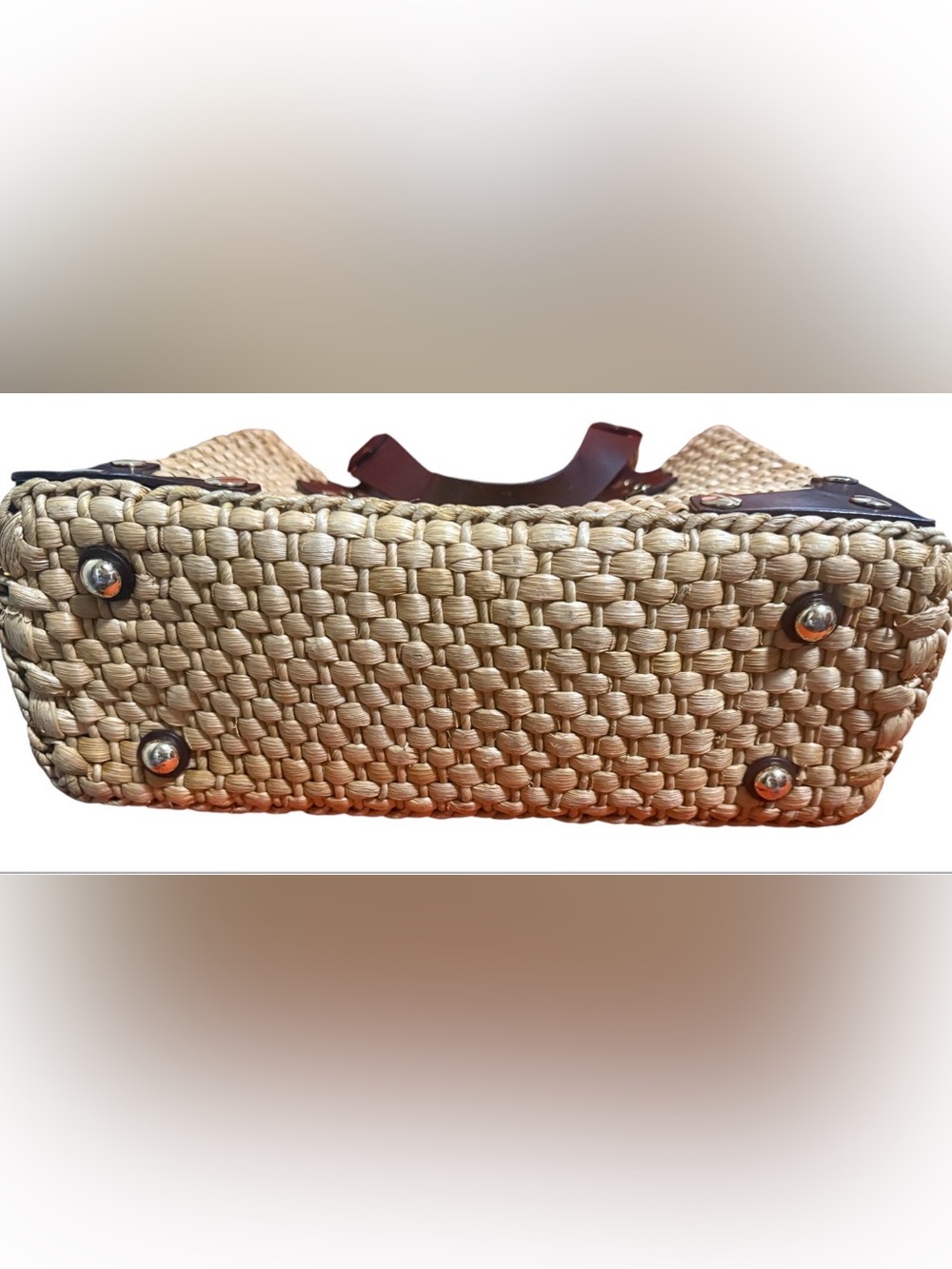 MICHAEL Kors Santorini Raffia Straw Tote Handbag Brown Leather Accents - Picture 14 of 16